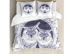 Abakuhaus Set Copripiumino Con Stampa Gufo Per Letti Singoli, Motivo Vintage Night Birds, Antiacaro E Anallergico, Con Federa, 155 Cm X 220 Cm - 80 X 80 Cm, Blu Indaco Ceil