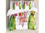 Abakuhaus Set Copripiumino Acquerello Con Motivo Vegetale Per Letti Singoli, Piante Grasse, Antiacaro, Adatto A Chi Soffre Di Allergie, Con Federa, 155 Cm X 220 Cm - 80 X 80 Cm, Multicolore