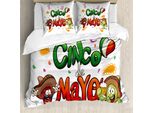 Abakuhaus Cinco De Mayo Set Copripiumino Per Letti Singoli, Cartone Animato Messicano, Antiacaro, Adatto A Chi Soffre Di Allergie, Con Federa, 200 Cm X 200 Cm - 80 X 80 Cm, Multicolore