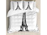 Abakuhaus Set Copripiumino Per Letto Singolo Eiffelturm, Motivo Monocromatico, Antiacaro, Adatto A Chi Soffre Di Allergie, Con Federa, 155 Cm X 220 Cm - 80 X 80 Cm, Grigio Antracite Bianco