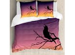 Abakuhaus Set Copripiumino Silhouette Per Letti Singoli, Gradient Sonnenaufgang Vogel, Antiacaro, Adatto A Chi Soffre Di Allergie, Con Federa, 200 Cm X 200 Cm - 80 X 80 Cm, Multicolore Grigio Antracite