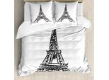 Abakuhaus Set Copripiumino Per Letto Singolo Torre Eiffel, Famosa Torre Europea, Antiacaro, Adatto A Chi Soffre Di Allergie, Con Federa, 200 Cm X 200 Cm - 80 X 80 Cm, Grigio Antracite E Bianco