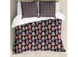 Abakuhaus Set Copripiumino Per Letto Singolo Con Stampa Gufo, Uccelli Astratti Color Pastello, Antiacaro E Anallergico, Con Federa, 155 Cm X 220 Cm - 80 X 80 Cm, Malva Scuro Multicolore