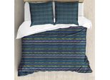 Abakuhaus Set Copripiumino A Strisce Weinlese Per Letti Singoli, Zigzags Drops Spots, Antiacaro, Adatto A Chi Soffre Di Allergie, Con Federa, 155 Cm X 220 Cm - 80 X 80 Cm, Night Blue Senf