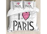 Abakuhaus Set Copripiumino Per Letto Singolo Torre Eiffel, Scritta "I Love Paris"", Antiacaro, Adatto A Chi Soffre Di Allergie, Con Federa, 155 Cm X 220 Cm - 80 X 80 Cm, Rosa Coke Grigio"
