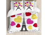 Abakuhaus Set Copripiumino Per Letto Singolo Torre Eiffel, Motivo San Valentino, Antiacaro, Adatto A Chi Soffre Di Allergie, Con Federa, 155 Cm X 220 Cm - 80 X 80 Cm, Multicolore