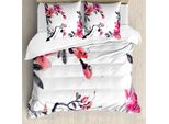 Abakuhaus Set Copripiumino Acquerello Con Motivo Floreale Per Letti Singoli, Fioritura Primaverile, Antiacaro, Adatto A Chi Soffre Di Allergie, Con Federa, 155 Cm X 220 Cm - 80 X 80 Cm, Bianco Grigio Rosa Pastello