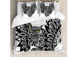 Abakuhaus Set Copripiumino Con Stampa Gufo Per Letti Singoli, Uccello Ornamentale, Antiacaro, Adatto A Chi Soffre Di Allergie, Con Federa, 200 Cm X 200 Cm - 80 X 80 Cm, Grigio Antracite E Giallo