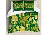 Abakuhaus Set Copripiumino Russo Per Letti Singoli, Khokhloma Slavo Vintage, Antiacaro, Adatto A Chi Soffre Di Allergie, Con Federa, 155 Cm X 220 Cm - 80 X 80 Cm, Giallo Smeraldo