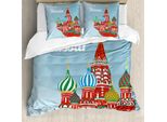 Abakuhaus Set Copripiumino Russo Per Letti Singoli, Arte Architettonica Slava, Antiacaro, Adatto A Chi Soffre Di Allergie, Con Federa, 155 Cm X 220 Cm - 80 X 80 Cm, Pale Sky Blue Multicolor