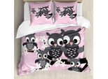 Abakuhaus Set Copripiumino Con Stampa Gufo Per Letti Singoli, Famiglia Su Un Ast, Antiacaro, Adatto A Chi Soffre Di Allergie, Con Federa, 155 Cm X 220 Cm - 80 X 80 Cm, Rosa Baby Grigio Scuro