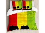Abakuhaus Set Copripiumino Silhouette Per Letti Singoli, Fauna Elefante, Antiacaro, Adatto A Chi Soffre Di Allergie, Con Federa, 200 Cm X 200 Cm - 80 X 80 Cm, Giallo Verde Lime