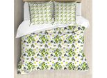 Abakuhaus Set Copripiumino Botanico Per Letti Singoli, Olive E Limoni Growing, Antiacaro, Adatto A Chi Soffre Di Allergie, Con Federa, 155 Cm X 220 Cm - 80 X 80 Cm, Giallo Pastello Verde