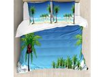 Abakuhaus Set Copripiumino Fiji Per Letti Singoli, Alberi Di Cocco Nell'oceano, Antiacaro, Adatto A Chi Soffre Di Allergie, Con Federa, 200 Cm X 200 Cm - 80 X 80 Cm, Blu Azzurro Multicolore