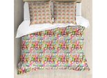 Abakuhaus Set Copripiumino Per Letto Singolo, Silhouette Abc Energiche, Antiacaro, Adatto A Chi Soffre Di Allergie, Con Federa, 200 Cm X 200 Cm - 80 X 80 Cm, Guscio D'uovo E Multicolore