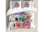 Abakuhaus Set Copripiumino Acquerello Con Motivo Floreale Per Letto Singolo, Bouquet Di Ortensie, Antiacaro E Anallergico Con Federa, 155 Cm X 220 Cm - 80 X 80 Cm, Multicolore