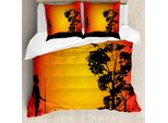 Abakuhaus Set Copripiumino Aborigeno Per Letti Singoli, Uomo A Caccia E Albero, Antiacaro, Adatto A Chi Soffre Di Allergie, Con Federa, 200 Cm X 200 Cm - 80 X 80 Cm, Giallo Vermiglio