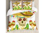 Abakuhaus Cinco De Mayo Set Copripiumino Per Letti Singoli, Teschi Maracas, Antiacaro, Adatto A Chi Soffre Di Allergie, Con Federa, 200 Cm X 200 Cm - 80 X 80 Cm, Multicolore