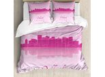 Abakuhaus Oakland Set Copripiumino Per Letti Singoli, Calligraphic City Skyline, Antiacaro, Adatto A Chi Soffre Di Allergie, Con Federa, 200 Cm X 200 Cm - 80 X 80 Cm, Fucsia Malva