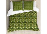 Abakuhaus Set Copripiumino Botanico Per Letti Singoli, Motivi Floreali Khokhloma, Antiacaro, Adatto A Chi Soffre Di Allergie, Con Federa, 155 Cm X 220 Cm - 80 X 80 Cm, Giallo Verde Cacciatore