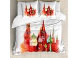 Abakuhaus Set Copripiumino Russo Per Letti Singoli, Piazza Rossa Basilica, Antiacaro, Adatto A Chi Soffre Di Allergie, Con Federa, 155 Cm X 220 Cm - 80 X 80 Cm, Burnt Sienna Bianco
