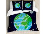 Abakuhaus Set Copripiumino Per Letti Singoli, Celestial Cartoon Terra, Antiacaro, Adatto A Chi Soffre Di Allergie, Con Federa, 155 Cm X 220 Cm - 80 X 80 Cm, Indaco E Multicolore