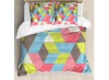 Abakuhaus Set Copripiumino Geometrico Per Letti Singoli, Motivi Poligonali Colorati, Antiacaro, Adatto A Chi Soffre Di Allergie, Con Federa, 155 Cm X 220 Cm - 80 X 80 Cm, Multicolore