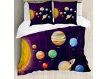 Abakuhaus Set Copripiumino Per Letto Singolo, Orbite Planetarie, Antiacaro, Adatto A Chi Soffre Di Allergie, Con Federa, 200 Cm X 200 Cm - 80 X 80 Cm, Viola Scuro Multicolore