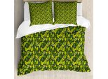 Abakuhaus Set Copripiumino Per Letti Singoli, Fiori E Foglie Hawaiani, Antiacaro, Adatto A Chi Soffre Di Allergie, Con Federa, 155 Cm X 220 Cm - 80 X 80 Cm, Verde Bosco Verde Mela