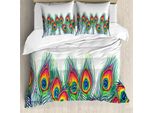 Abakuhaus Set Copripiumino Peacock Per Letti Singoli, Bohemian Federn Kunstwerk, Antiacaro, Adatto A Chi Soffre Di Allergie, Con Federa, 200 Cm X 200 Cm - 80 X 80 Cm, Multicolore