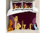 Abakuhaus Set Copripiumino Per Letto Singolo, Strumenti Musicali Cartoon, Antiacaro, Adatto A Chi Soffre Di Allergie, Con Federa, 200 Cm X 200 Cm - 80 X 80 Cm, Malva Scuro Multicolore
