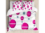 Abakuhaus Set Copripiumino Per Letto Singolo Con Motivo Mongolfiere, Mongolfiere Volanti, Antiacaro, Adatto A Chi Soffre Di Allergie, Con Federa, 155 Cm X 220 Cm - 80 X 80 Cm, Magenta E Blu Ardesia