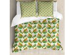 Abakuhaus Set Copripiumino Per Letto Singolo Philodendron, Motivo Floreale Esotico Con Pappagalli, Antiacaro E Anallergico, Con Federa, 200 Cm X 200 Cm - 80 X 80 Cm, Verde Pastello Multicolore