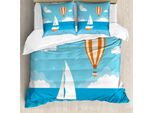 Abakuhaus Set Copripiumino Per Letto Singolo, Barca Vacanze Mare, Antiacaro Adatto A Chi Soffre Di Allergie Con Federa, 155 Cm X 220 Cm - 80 X 80 Cm, Sky Blue Burnt Sienna