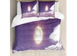 Abakuhaus Set Copripiumino Per Letto Singolo, Luna Piena E Nuvole, Antiacaro E Anallergico, Con Federa, 155 Cm X 220 Cm - 80 X 80 Cm, Viola, Grigio, Rosa
