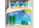 Abakuhaus Set Copripiumino Per Letti Singoli, Palm Silhouettes Sunny Sky, Antiacaro, Adatto A Chi Soffre Di Allergie, Con Federa, 200 Cm X 200 Cm - 80 X 80 Cm, Violet Blue Multicolor