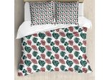 Abakuhaus Set Copripiumino Per Letto Singolo Philodendron, Tropic Forstbotanik, Antiacaro, Adatto A Chi Soffre Di Allergie, Con Federa, 200 Cm X 200 Cm - 80 X 80 Cm, Bianco Verde Salmone Chiaro