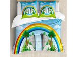Abakuhaus Set Copripiumino Per Letto Singolo, Motivo Cascata E Arcobaleno, Antiacaro E Anallergico, Con Federa, 155 Cm X 220 Cm - 80 X 80 Cm, Azzurro E Multicolore