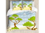 Abakuhaus Set Copripiumino Astratto Per Letti Singoli, Alberi E Nuvole Grafici, Antiacaro, Adatto A Chi Soffre Di Allergie, Con Federa, 155 Cm X 220 Cm - 80 X 80 Cm, Multicolore