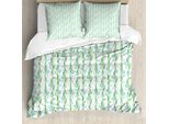 Abakuhaus Set Copripiumino Per Letti Singoli, Strisce Verticali Con Motivi Floreali, Antiacaro, Adatto A Chi Soffre Di Allergie, Con Federa, 200 Cm X 200 Cm - 80 X 80 Cm, Fern Green Sky Blue