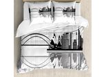 Abakuhaus Set Copripiumino Per Letto Singolo, Sydney Skyline Monocromatico, Antiacaro E Anallergico Con Federa, 155 Cm X 220 Cm - 80 X 80 Cm, Grigio Antracite Grigio Chiaro