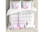 Set Copripiumino Abakuhaus Per Letti Singoli, Primavera Flora Torre Eiffel, Antiacaro, Adatto A Chi Soffre Di Allergie, Con Federa, 200 Cm X 200 Cm - 80 X 80 Cm, Lavanda E Multicolore