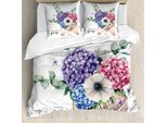 Set Copripiumino Abakuhaus Hortensie Per Letti Singoli, Hallo FrüHlings-Blumen-Kunst, Antiacaro, Adatto A Chi Soffre Di Allergie, Con Federa, 200 Cm X 200 Cm - 80 X 80 Cm, Multicolore