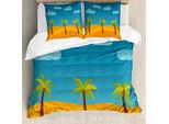 Abakuhaus Set Copripiumino Per Letti Singoli, Nature View 3 Palme, Antiacaro, Adatto A Chi Soffre Di Allergie, Con Federa, 155 Cm X 220 Cm - 80 X 80 Cm, Arancione E Blu Mare