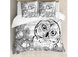 Abakuhaus Set Copripiumino Con Stampa Gufo Per Letti Singoli, Decorazioni Natalizie, Antiacaro, Adatto A Chi Soffre Di Allergie, Con Federa, 200 Cm X 200 Cm - 80 X 80 Cm, Grigio Antracite Bianco Grigio
