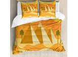 Abakuhaus Set Copripiumino Per Letti Singoli, Piramidi E Palme Nel Deserto, Antiacaro, Adatto A Chi Soffre Di Allergie, Con Federa, 155 Cm X 220 Cm - 80 X 80 Cm, Arancione Fulvo