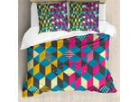 Abakuhaus Set Copripiumino Geometrico Per Letti Singoli, Blocchi Colorati Moderni, Antiacaro, Adatto A Chi Soffre Di Allergie, Con Federa, 200 Cm X 200 Cm - 80 X 80 Cm, Multicolore