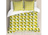 Abakuhaus Set Copripiumino Per Letti Singoli, Fiori Primaverili Grafici, Antiacaro, Adatto A Chi Soffre Di Allergie, Con Federa, 155 Cm X 220 Cm - 80 X 80 Cm, Senape, Verde, Bianco