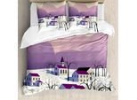 Abakuhaus Set Copripiumino Per Letto Singolo, Scena Grafica Di Paese, Antiacaro, Adatto A Chi Soffre Di Allergie, Con Federa, 200 Cm X 200 Cm - 80 X 80 Cm, Multicolore