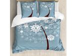 Abakuhaus Set Copripiumino Per Letti Singoli Snowy Trees, Motivo Fiocchi Di Neve, Antiacaro, Adatto A Chi Soffre Di Allergie, Con Federa, 155 Cm X 220 Cm - 80 X 80 Cm, Blu, Grigio, Bianco